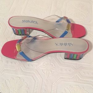 Statutes 8 1/2 Heels Pink Blue Yellow Stones